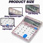 Stylish Bling Rhinestone Desktop Calculator 12 Digit Decorative Large LCD Display Office Calculator with Time Alarm Clock for Home School Office Desk Accessory, White - Image 3
